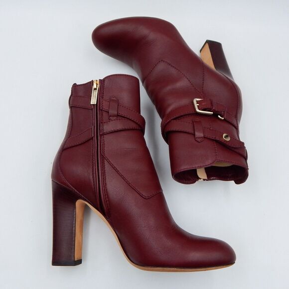 Jimmy Choo Mitchel 100 Wine Burgundy Leather Ankle Boots Booties Women Size 37.5 - Picture 6 of 15
